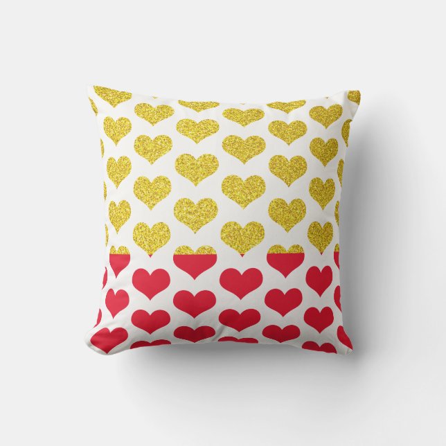 Coussin Cœurs dorés motifs ombre or rouge 2022 Mignon (Recto)