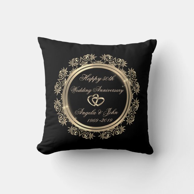 Coussin Cœurs Dorés, Tourbillons 50e Anniversaire de Maria (Recto)