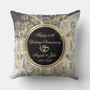 Coussin Cœurs dorés tourbillons Marbre 50e anniversaire de