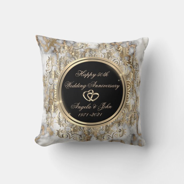 Coussin Cœurs dorés tourbillons marbre 50e anniversaire de (Recto)