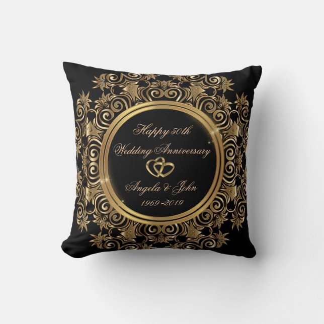 Coussin Cœurs Élégants en Or 50e Anniversaire de Mariage (Recto)