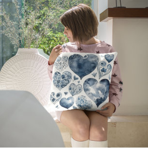 Coussin Cœurs en bleu de Delft