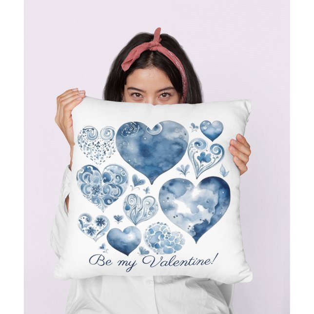 Coussin Cœurs en bleu de Delft, Saint-Valentin  (Créateur téléchargé)