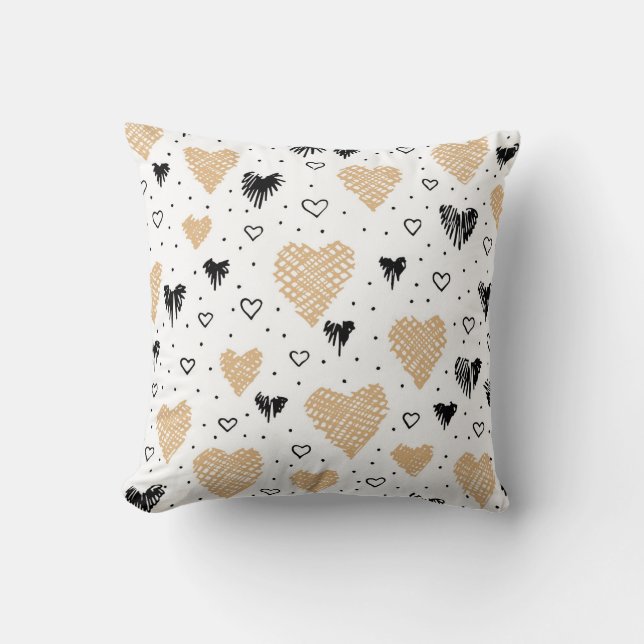 Coussin Coeurs en mosaïque dessinés à la main (Recto)