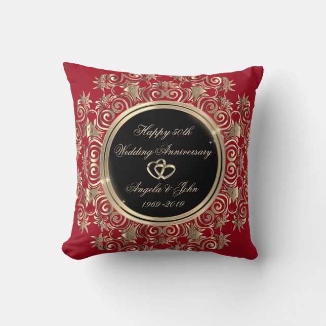 Coussin Cœurs en or élégants, Rouge  50e anniversaire de m (Recto)