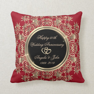 Coussin Cœurs en or élégants, Rouge 50e anniversaire de m