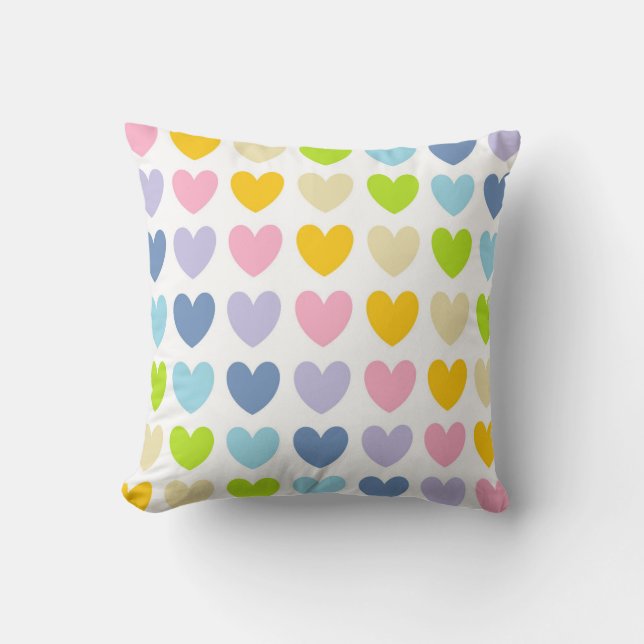 Coussin Coeurs en pastel d'arc-en-ciel (Recto)