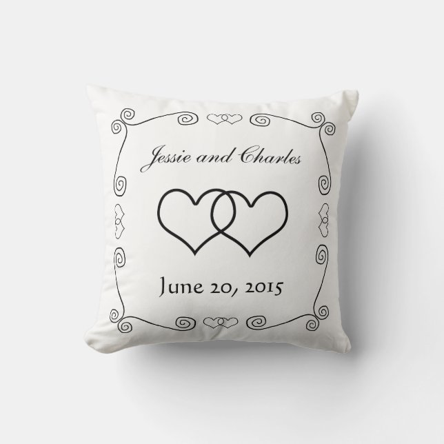 Coussin Coeurs enclenchés - noirs et blancs (Recto)