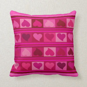 Coussin Coeurs et Carrés funky  mauve fuchsia rose