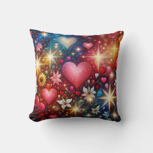Coussin Coeurs et étoiles floraux enchantés Lancer l'oreil