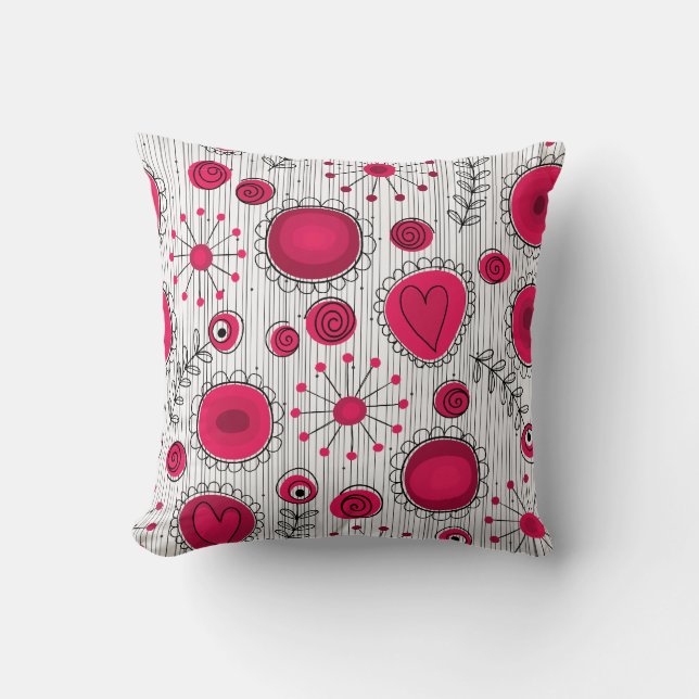 Coussin Coeurs et fleurs blancs et rouges blancs (Recto)