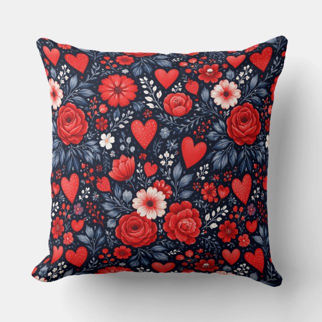 Coussin Cœurs et Fleurs Fantaisistes (Recto)
