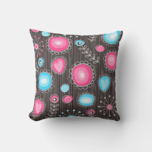 Coussin Coeurs et fleurs rose et bleu Whimsical
