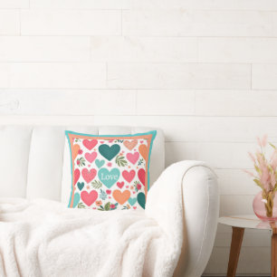 Coussin Coeurs et fleurs tropicaux Saint Valentin