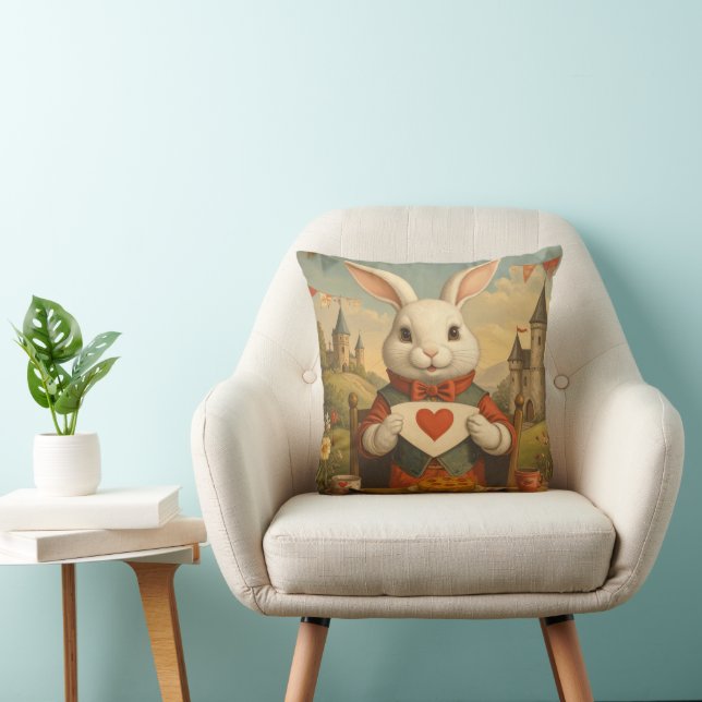 Coussin Cœurs Fantaisistes de Lapin Blanc Enchantant le Pa (Chaise)