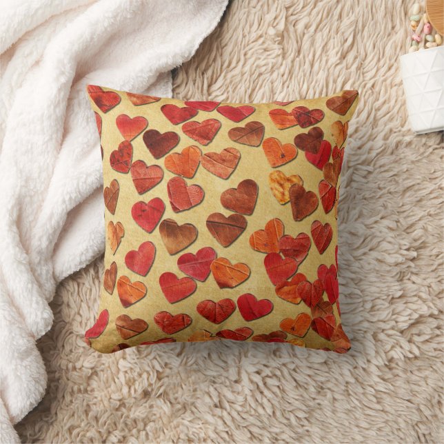 Coussin Coeurs Feuilles Automne Sur Vieux Papier (Couverture)