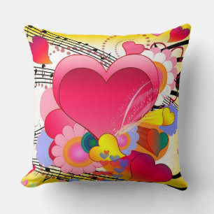 Coussin Cœurs, Fleurs et Notes de Musique