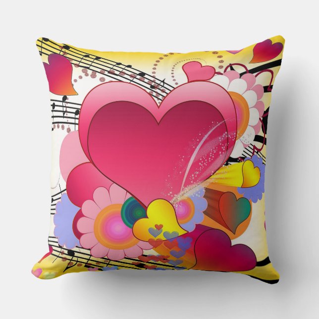 Coussin Cœurs, Fleurs et Notes de Musique (Recto)