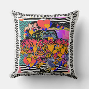 Coussin Cœurs Floraux Chevron