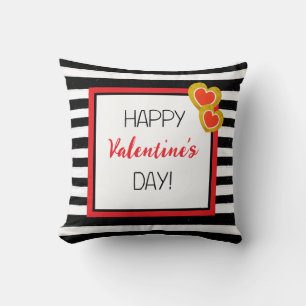 Coussin Coeurs Heureuses Saintes-Valentin Black Stripes Ca