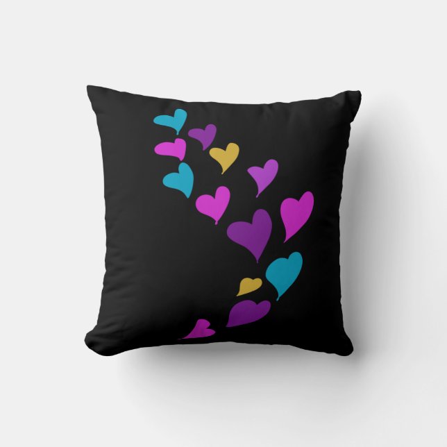 Coussin Cœurs mignons dégoulinants rose jaune bleu noir (Recto)