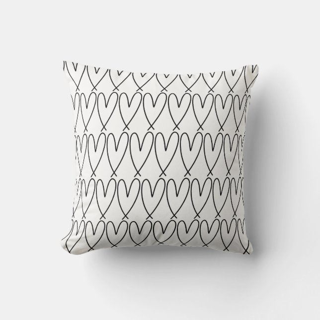 Coussin Cœurs mignons fantaisistes noir et blanc (Recto)