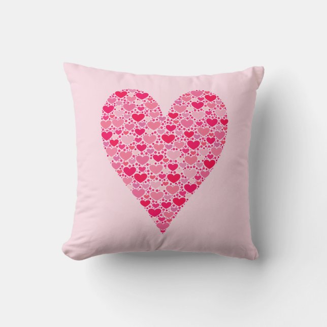 Coussin Coeurs minuscules Grand Coeur sur rose Rose (Recto)