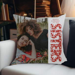 Coussin Coeurs modernes Photo Soeurs Cadeau