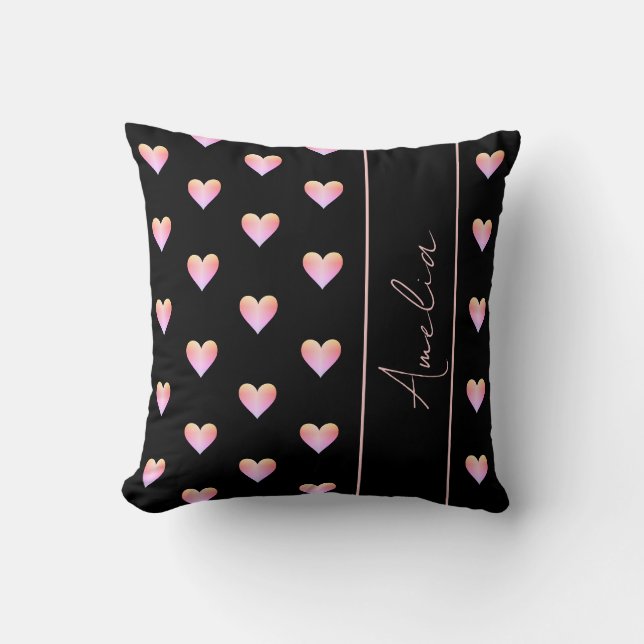 Coussin Coeurs modernes rose noir Personnalisé (Recto)