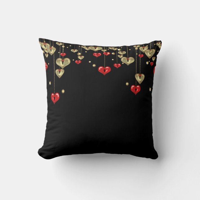 Coussin Coeurs or et rouge sur arrière - plan noir (Recto)