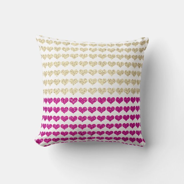 Coussin Cœurs Pailletés de Rose et d'Or (Recto)