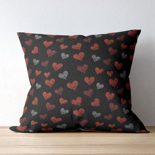 Coussin Cœurs Pailletés Rouge Bourgogne Argent sur Fond No