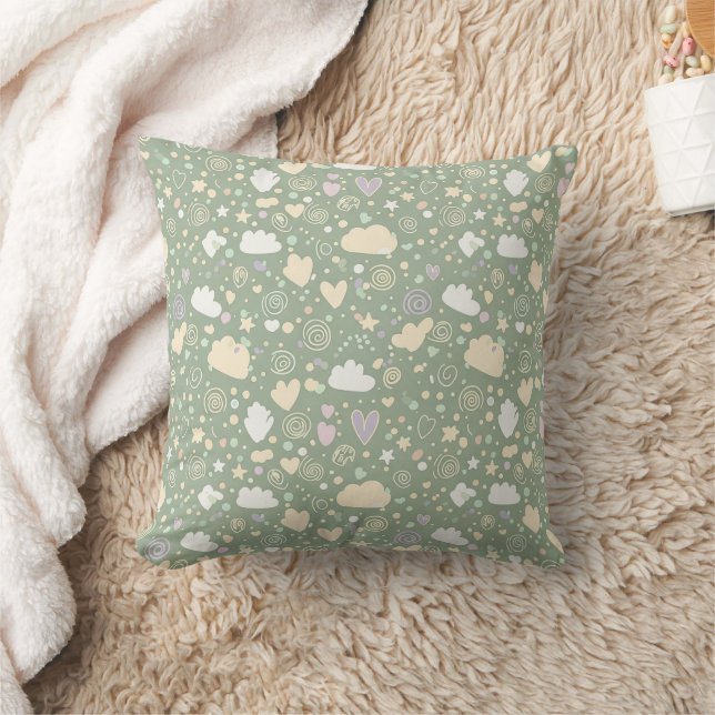 Coussin Cœurs pastel et nuages Aquarelle Rêve (4) (Couverture)
