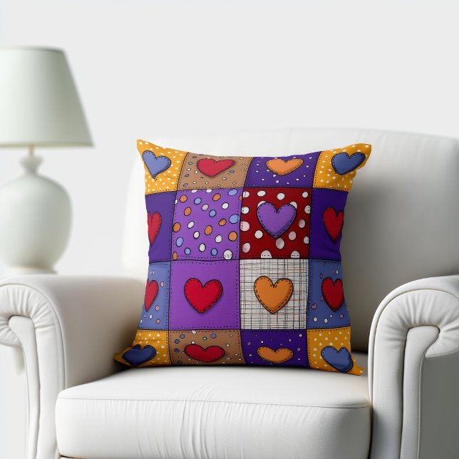 Coussin Cœurs Patchwork Mignons (Créateur téléchargé)