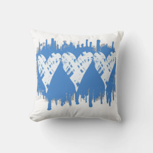 Coussin coeurs peints art abstrait bleu et blanc