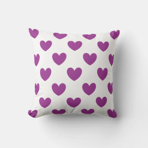 Coussin Cœurs pois violets sur fond blanc