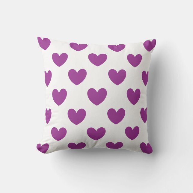 Coussin Cœurs pois violets sur fond blanc (Recto)