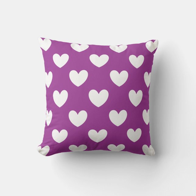 Coussin Coeurs polka blanc sur Cactus violet Fleur violet (Recto)