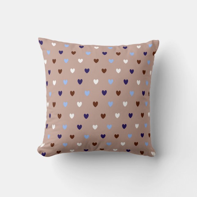 Coussin Coeurs Polka sur brun pâle (Recto)