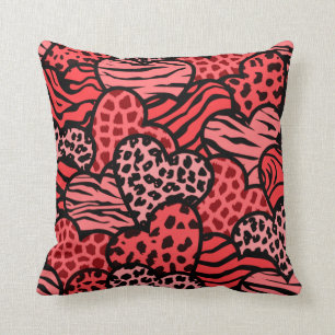 Coussin Coeurs posters de animaux de filles rouges et noir