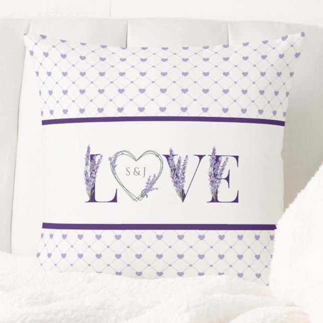 Coussin Cœurs Romantiques Amour Lavande Violet (This Lavender Love Pillow is a beautiful addition to a bedroom, reading nook, or living room)