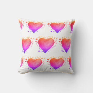 Coussin Coeurs roses Aquarelle Art Throw