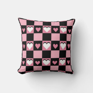 Coussin coeurs roses, coeurs noirs, lancer l'oreiller, coe