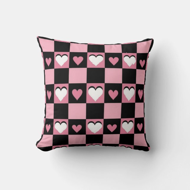 Coussin coeurs roses, coeurs noirs, lancer l'oreiller, coe (Recto)