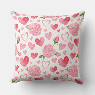 Coussin Coeurs roses et Rose