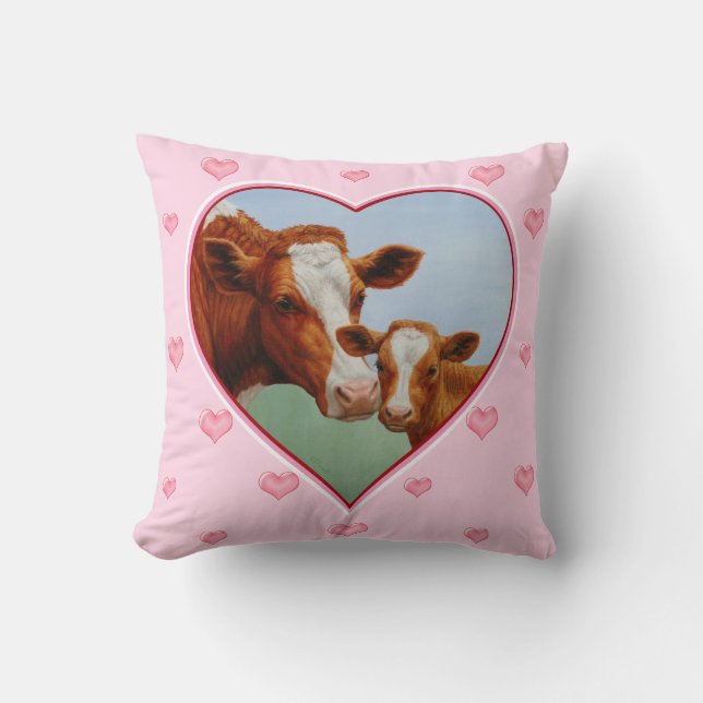 Coussin Coeurs roses légers de vache et de veau de Guernes (Recto)