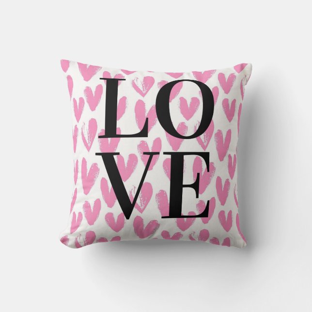 Coussin Coeurs roses modernes aquarelle calligraphie de te (Recto)