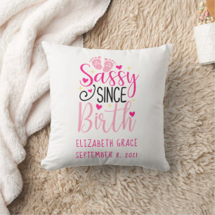 Coussin Coeurs roses Statistiques de naissance Sassy depui