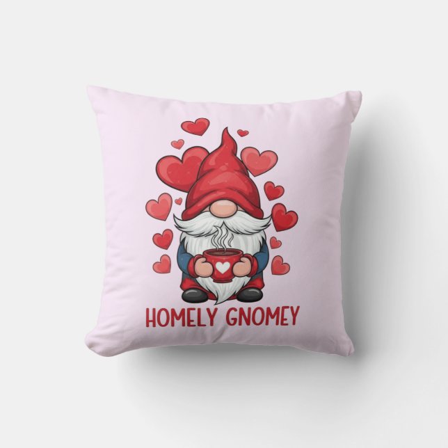 Coussin Coeurs rouges accueillants design gnome (Recto)
