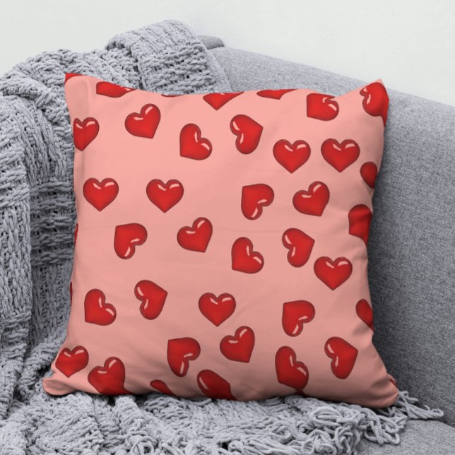 Coussin Coeurs rouges élégants motif sur rose (Créateur téléchargé)